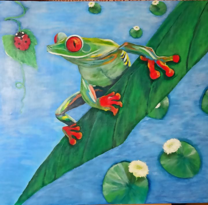 Malerei mit dem Titel "Red eyed frog" von Angela Antonova, Original-Kunstwerk, Acryl