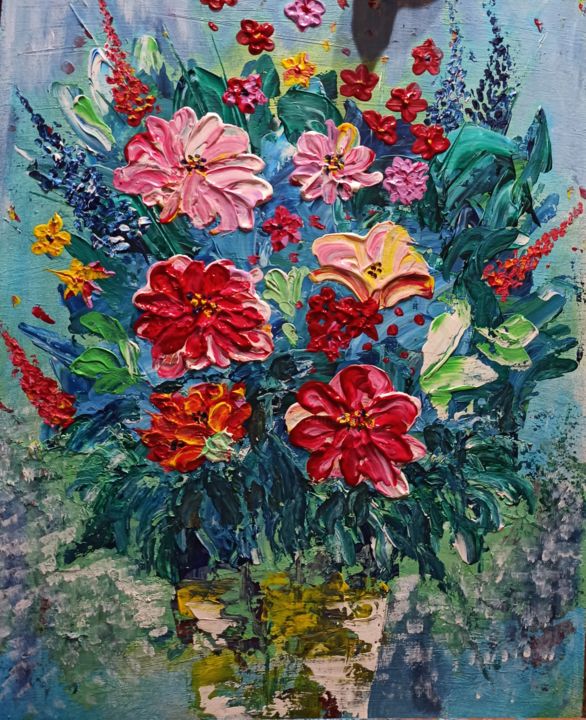 Painting titled "Abstract bouquet of…" by Angela Antonova, Original Artwork, Acrylic