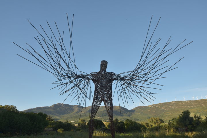 Sculpture titled "Icaro" by Komas, Original Artwork, Metals