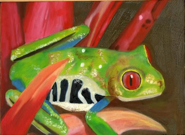Peinture intitulée "Froggie" par Komic Kat, Œuvre d'art originale