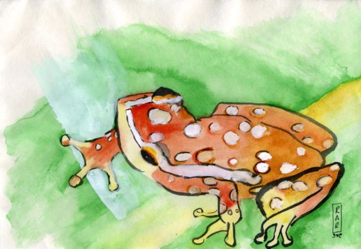 Peinture intitulée "Inked Froggie" par Komic Kat, Œuvre d'art originale