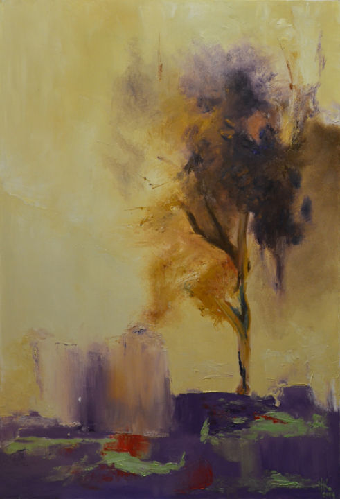 Painting titled "Lavender field" by Zhanna Kondratenko, Original Artwork, Oil