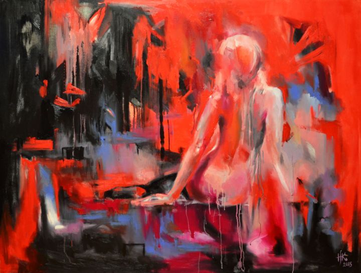 Pintura titulada "Red innocence" por Zhanna Kondratenko, Obra de arte original, Oleo