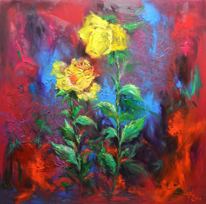 Pintura intitulada "Roses' dance" por Zhanna Kondratenko, Obras de arte originais, Óleo