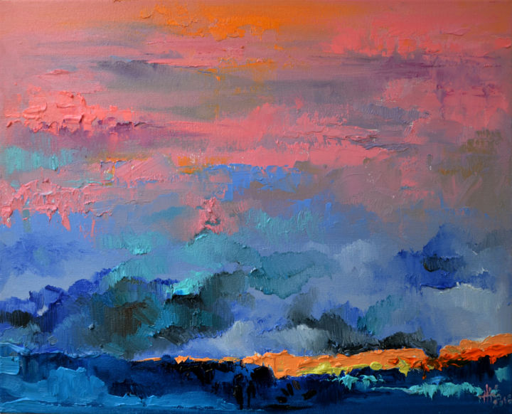 Painting titled "Pink and blue" by Zhanna Kondratenko, Original Artwork, Oil