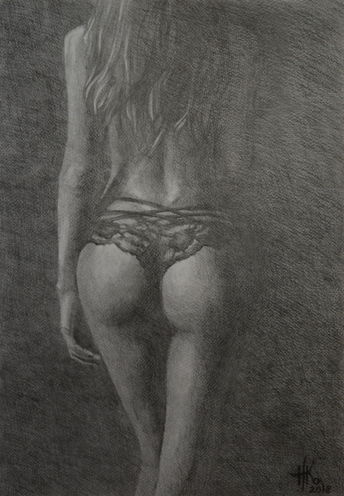 Dessin intitulée "Body. Study #0093" par Zhanna Kondratenko, Œuvre d'art originale, Fusain