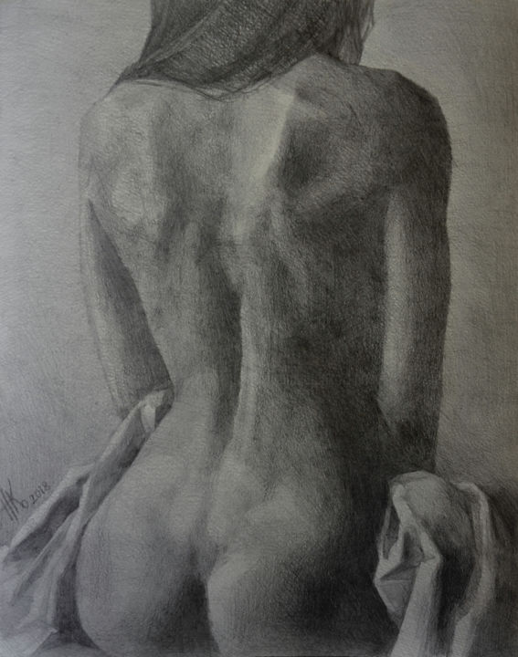 Desenho intitulada "Body. Study #0096" por Zhanna Kondratenko, Obras de arte originais, Lápis