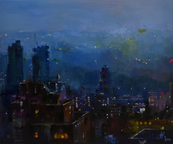 Peinture intitulée "Evening lights" par Zhanna Kondratenko, Œuvre d'art originale, Huile