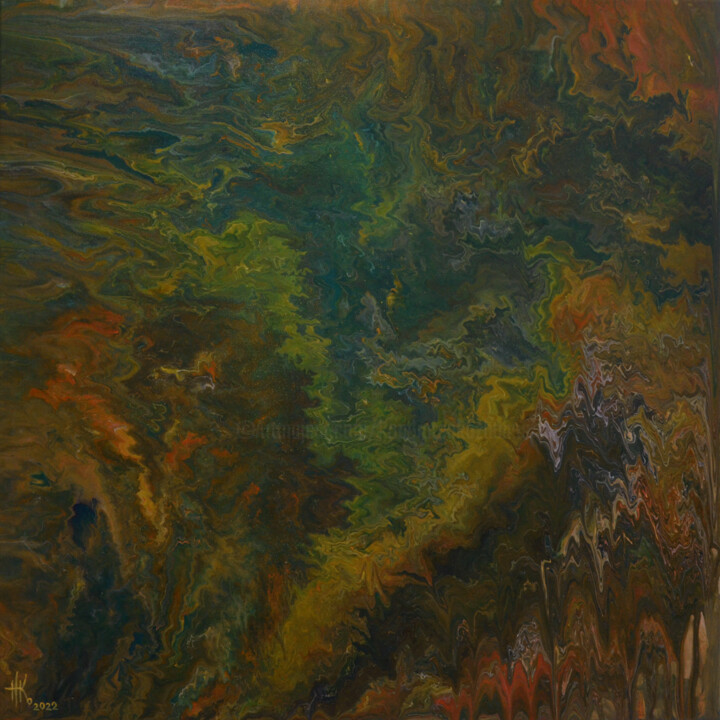 Painting titled "Forest Area from a…" by Zhanna Kondratenko, Original Artwork, Acrylic Mounted on Wood Stretcher frame