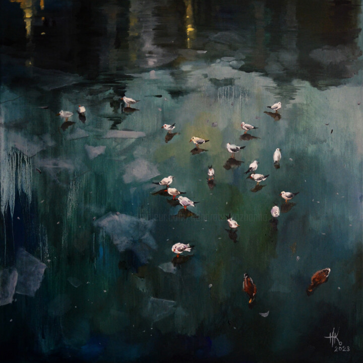 Картина под названием "February Frosts. Bi…" - Zhanna Kondratenko, Подлинное произведение искусства, Масло Установлен на Дер…