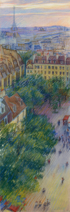 Peinture intitulée "Paris #12 "Vue depu…" par Konoko, Œuvre d'art originale, Crayon