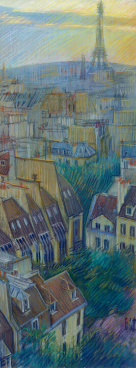 Peinture intitulée "Paris #13 "Vue depu…" par Konoko, Œuvre d'art originale, Crayon