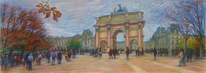 Картина под названием "Paris #76   Jardin…" - Konoko, Подлинное произведение искусства, Карандаш