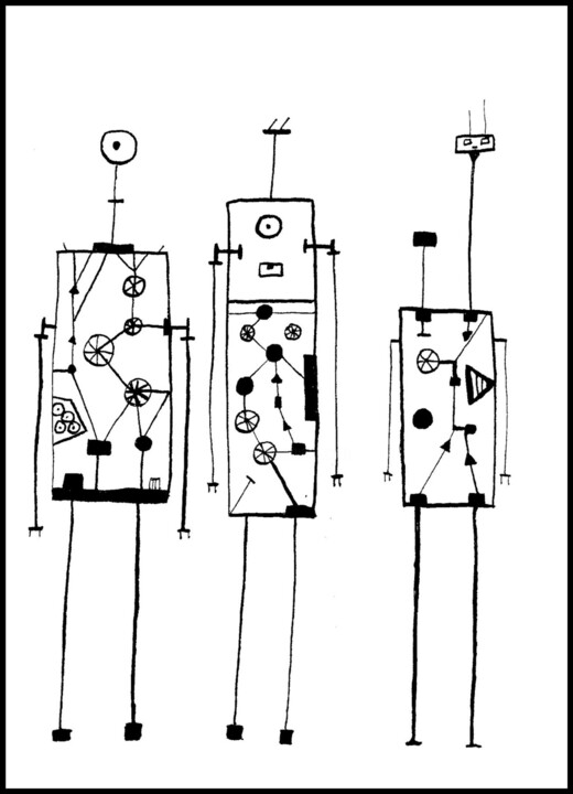 Zeichnungen mit dem Titel "robot-1" von Konrad Hellfeuer, Original-Kunstwerk, Tinte