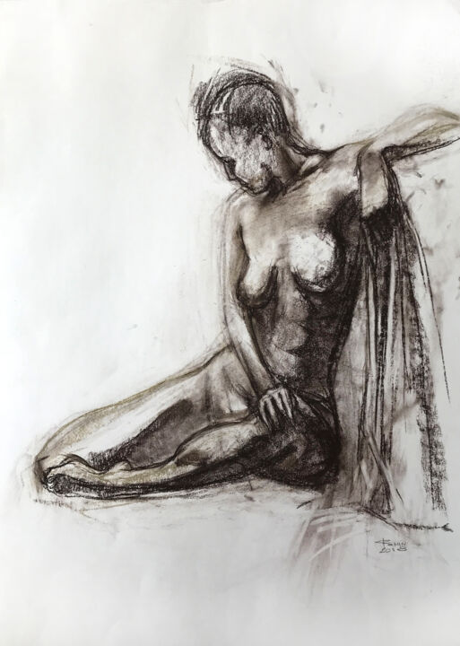 Painting titled "The naked girl reme…" by Konstantin Fomin, Original Artwork, Pastel