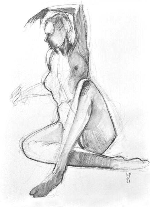 Рисунок под названием "nude female 08 K.F.…" - Konstantin Fomin, Подлинное произведение искусства, Графит