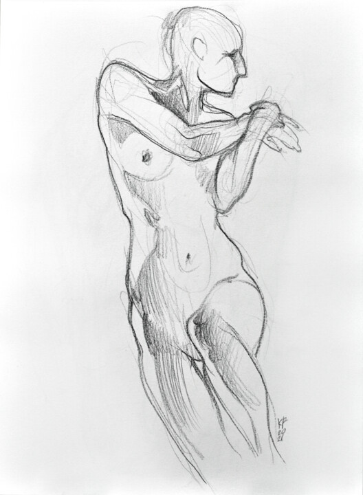 Рисунок под названием "NUDE FEMALE 15, A3,…" - Konstantin Fomin, Подлинное произведение искусства, Карандаш