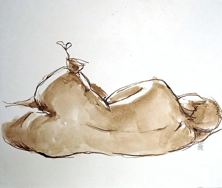 Dibujo titulada "Naked lady lying do…" por Konstantin Fomin, Obra de arte original, Tinta