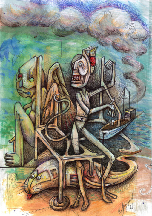 「стульчик」というタイトルの描画 Konstantin Gruznevによって, オリジナルのアートワーク, コンテ