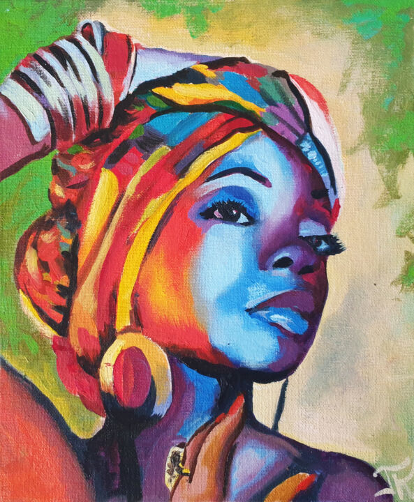 Painting titled "African Girl" by Konstantin Gusev, Original Artwork, Oil Mounted on Other rigid panel