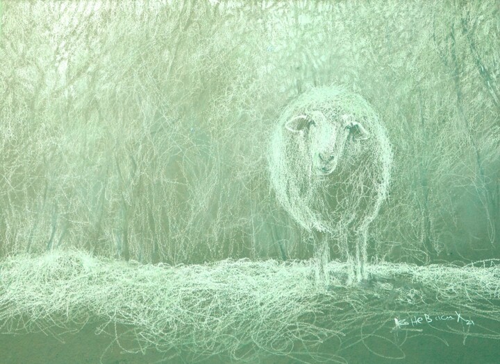 Рисунок под названием "Овца" - Konstantin Konevskikh, Подлинное произведение искусства, Пастель Установлен на картон