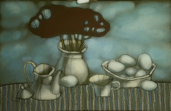 Рисунок под названием "Натюрморт с чайником" - Konstantin Konevskikh, Подлинное произведение искусства, Пастель Установлен н…