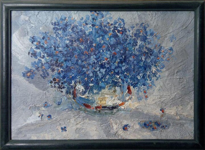 Schilderij getiteld "Bouquet" door Konstantin Konevskikh, Origineel Kunstwerk, Olie Gemonteerd op Houten paneel