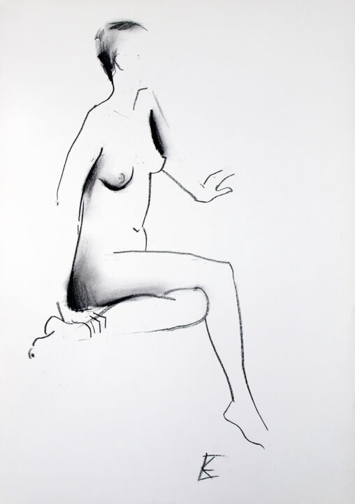 Tekening getiteld "Nude model" door Konstantin Shipov, Origineel Kunstwerk, Potlood