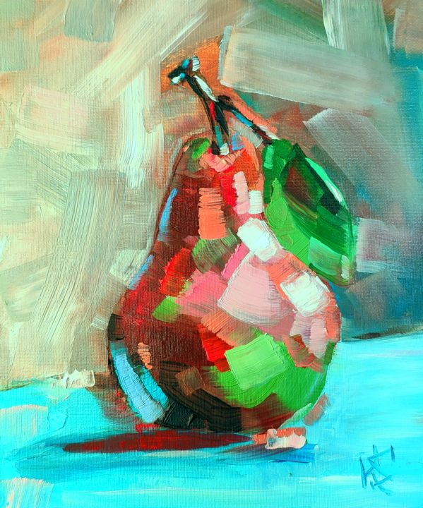 Painting titled "ripe pear" by Konstantin Zet, Original Artwork, Oil