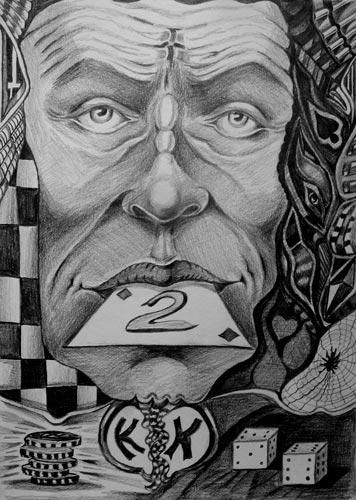 Drawing titled "Gambler" by Kosta, Original Artwork