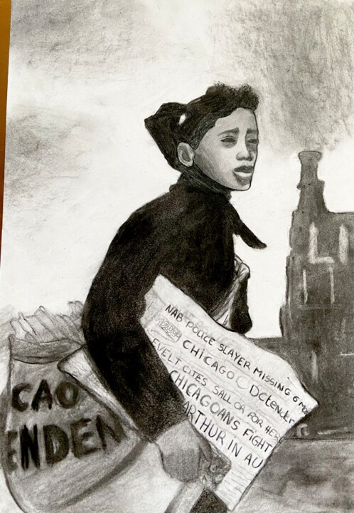 Desenho intitulada "The Chicago Newspap…" por Evangelina, Obras de arte originais, Carvão