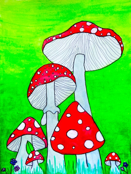 Pintura titulada "Mushrooms 🍄" por Evangelina, Obra de arte original, Acrílico