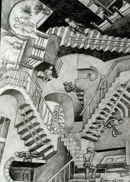 Dibujo titulada "Relativity-Gravity-…" por Evangelina, Obra de arte original, Lápiz
