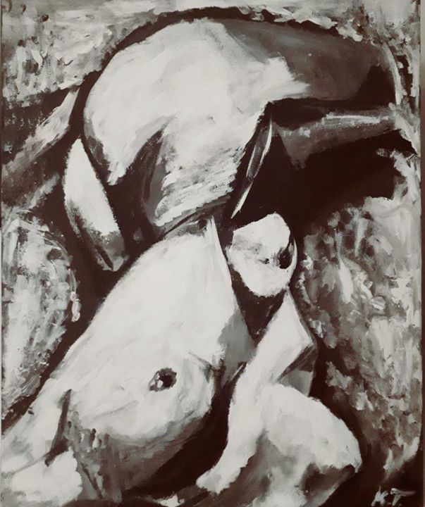 Painting titled "BODY ON SAND" by Konstantina Tzerbi, Original Artwork, Charcoal