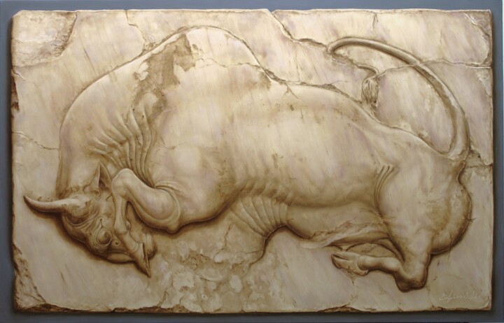 Painting titled "Bull" by Konstantinos Efimidis, Original Artwork, Oil