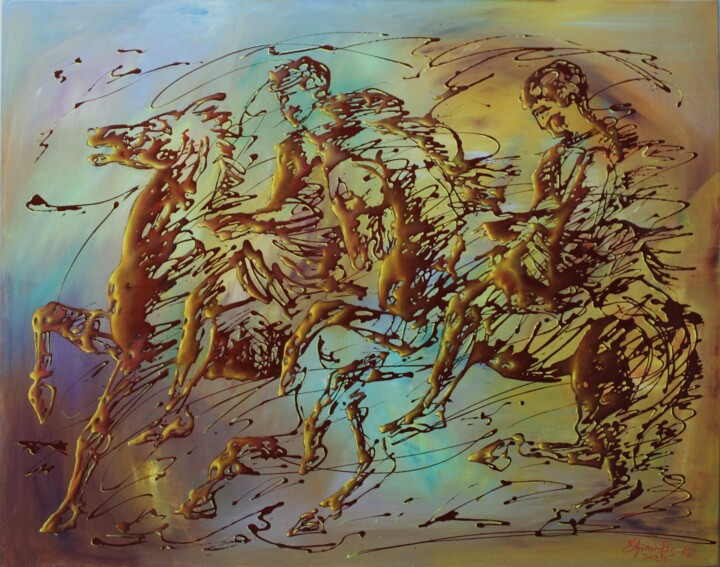 Peinture intitulée "Horsemen" par Konstantinos Efimidis, Œuvre d'art originale, Huile