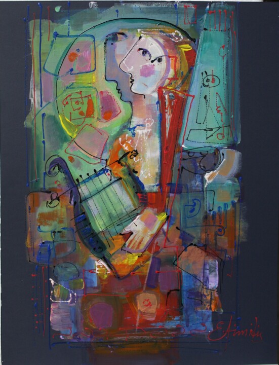 Peinture intitulée "девушка с лирой" par Konstantinos Efimidis, Œuvre d'art originale, Acrylique