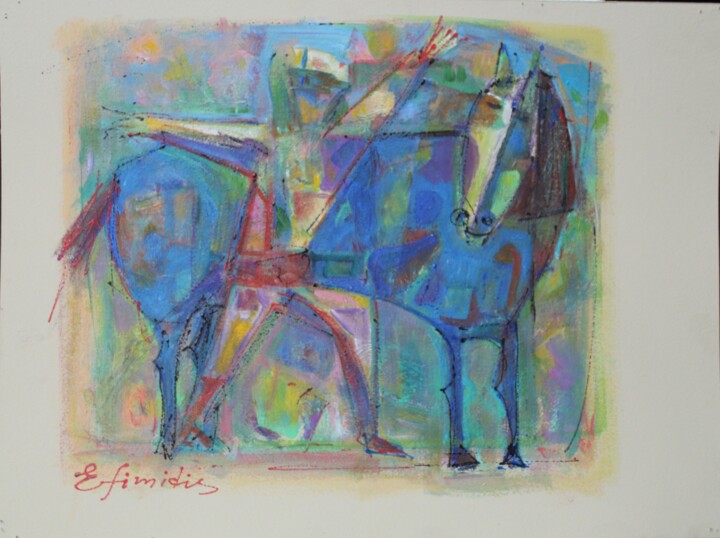 Painting titled "summer with a blue…" by Konstantinos Efimidis, Original Artwork, Acrylic