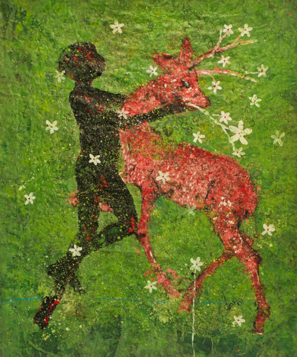 "Biche rose" başlıklı Tablo Konte Alhassane tarafından, Orijinal sanat, Akrilik