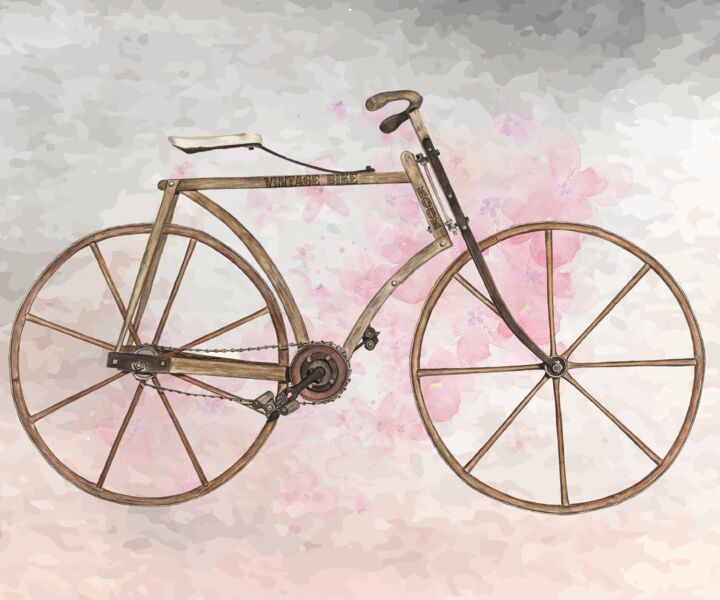 Arts numériques intitulée "Vélo vintage. Pour…" par Kook, Œuvre d'art originale, Peinture numérique