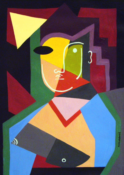 Pittura intitolato "Cubist Portrait of…" da Koola Adams, Opera d'arte originale, Acrilico