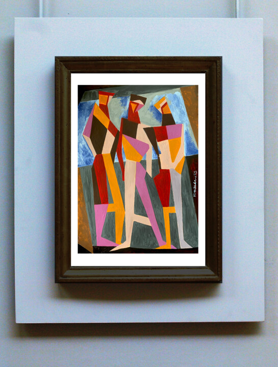 Schilderij getiteld "Three Abstracted Fi…" door Koola Adams, Origineel Kunstwerk, Acryl