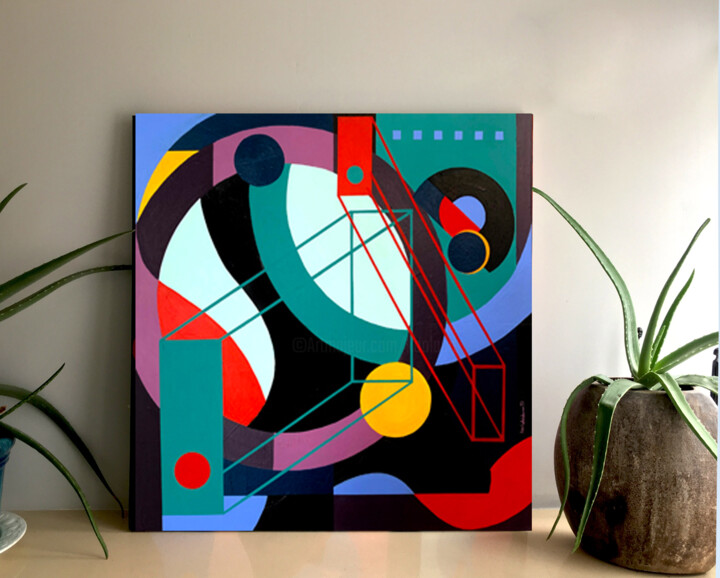 Painting titled "Isometric Projection" by Koola Adams, Original Artwork, Acrylic Mounted on Wood Stretcher frame