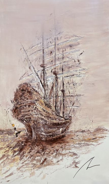 Painting titled "Sailing Away - Brow…" by Koorosh Nejad, Original Art, Acrylic