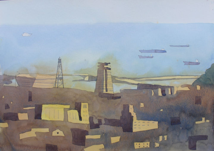 Painting titled "Evening in Barcelona" by Mykola Kornilov, Original Art, Watercolor