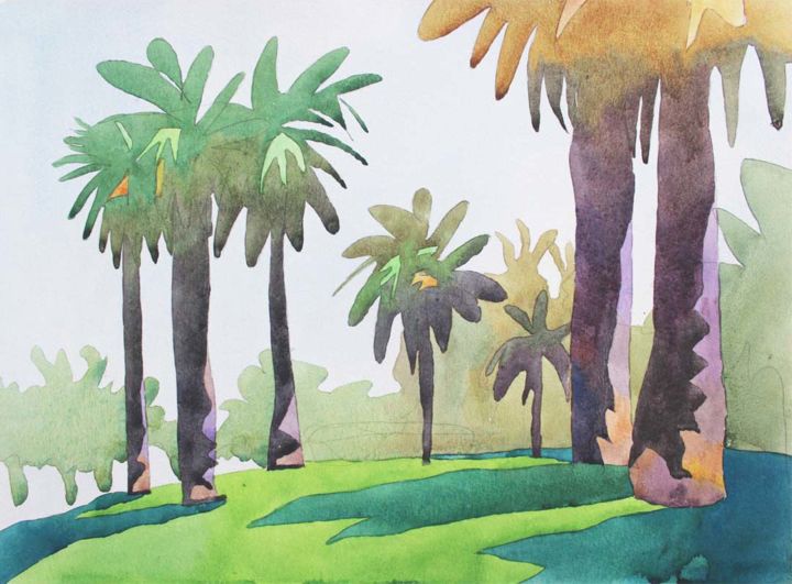Painting titled "La Rambla" by Mykola Kornilov, Original Art, Watercolor