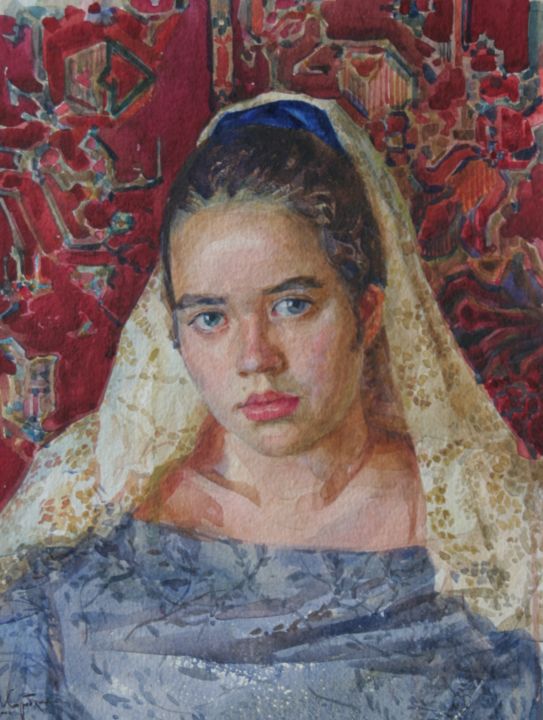 Peinture intitulée "Kate" par Анатолий Коробкин, Œuvre d'art originale, Huile