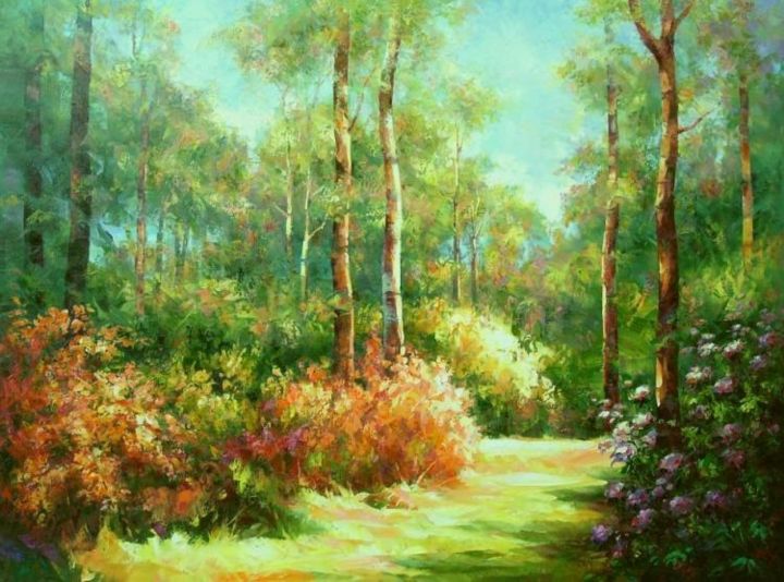 Peinture intitulée "Forest in spring" par Korognai János, Œuvre d'art originale