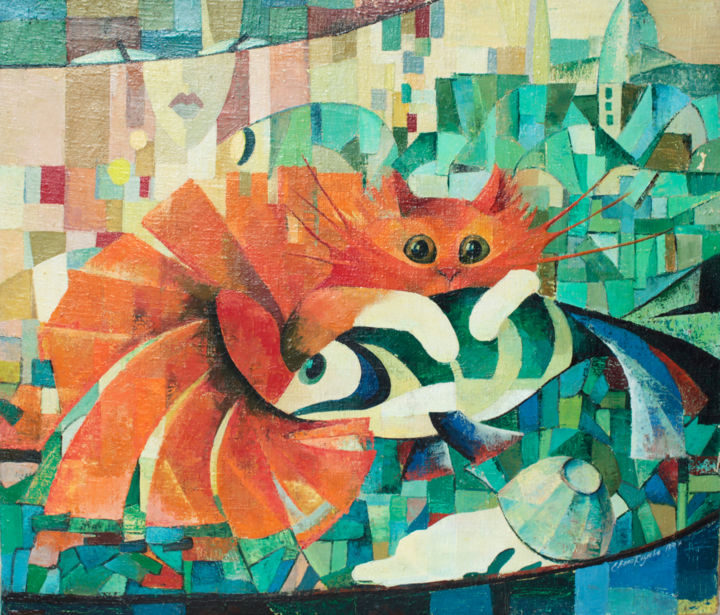 Pintura titulada "Городской охотник" por Elena Kozlova, Obra de arte original, Oleo