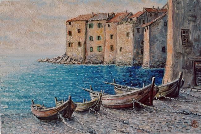 Painting titled "Barques au repos" by Alain Rapin, Original Artwork